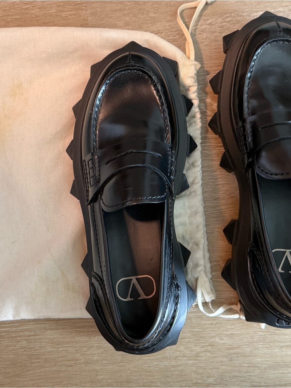 Valentino Black Patent Chunky Lug Penny Loafers